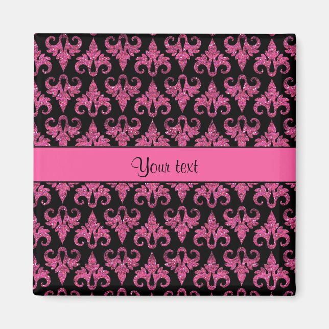 Glitzy Sparkly Hot Pink Glitter Damask Magnet (Front)