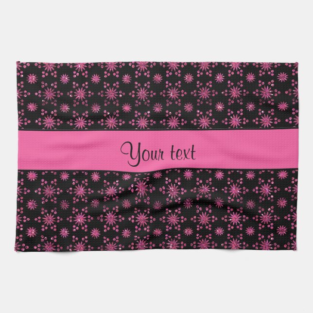 Glitzy Sparkly Hot Pink Glitter Stars Tea Towel (Horizontal)