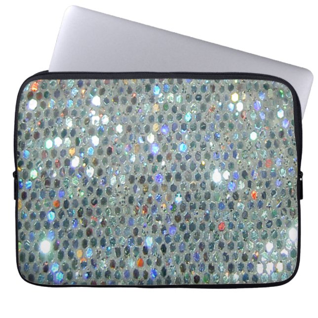 Glitzy Sparkly Silver Bling Glitter Laptop Sleeve (Front)