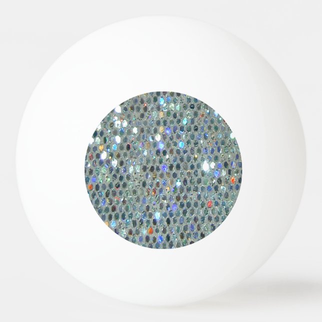 Glitzy Sparkly Silver Glitter Bling Ping Pong Ball (Front)