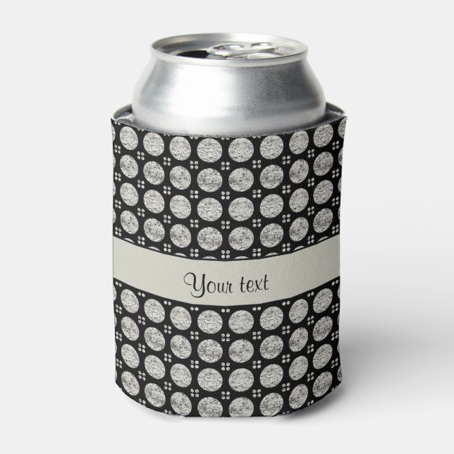 Glitzy Sparkly Silver Glitter Buttons Can Cooler (Can Front)