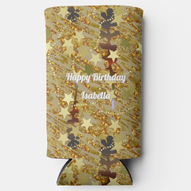 Glitzy Sprakling Any Age Birthday Abstract Pattern Seltzer Can Cooler (Front)