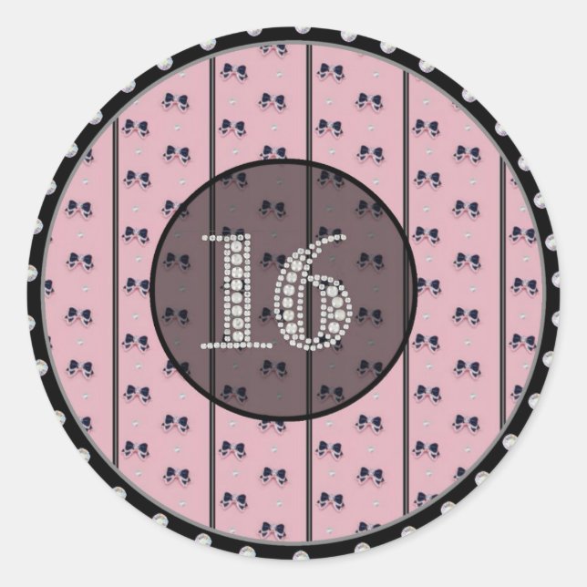 Glitzy Sweet 16 Birthday Stickers (Front)