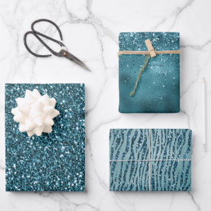 Glitzy Teal Green Glitter Sparkle Wrapping Paper Sheet