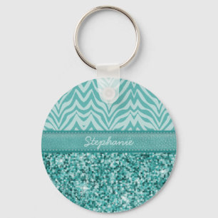 Glitzy Teal Zebra Key Ring