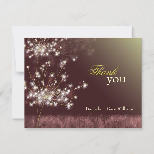 Glitzy Twilight Dandelions Wedding Thank You Card (Front)