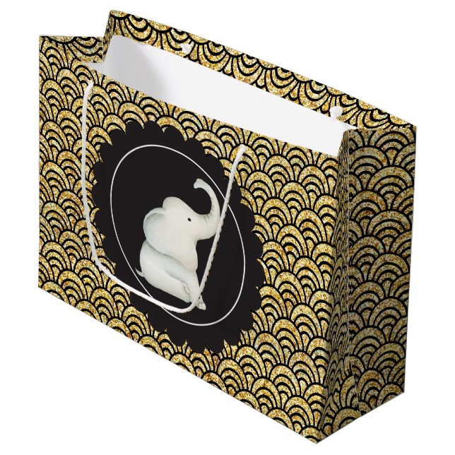 Glitzy white elephant party bag (Front Angled)