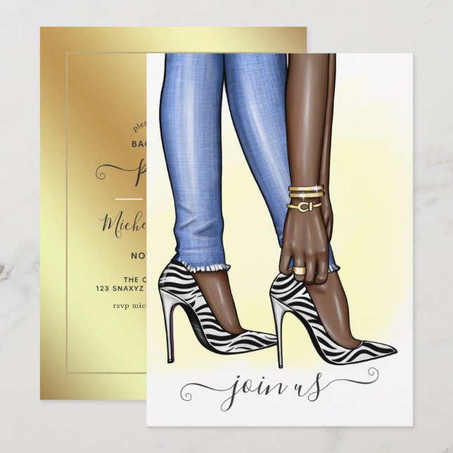 Glitzy Zebra Fashionista Bachelorette Party Invitation (Front/Back)