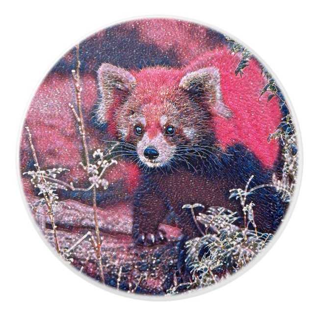 GlitzyAnimal_RedPanda_005 Ceramic Knob (Front)