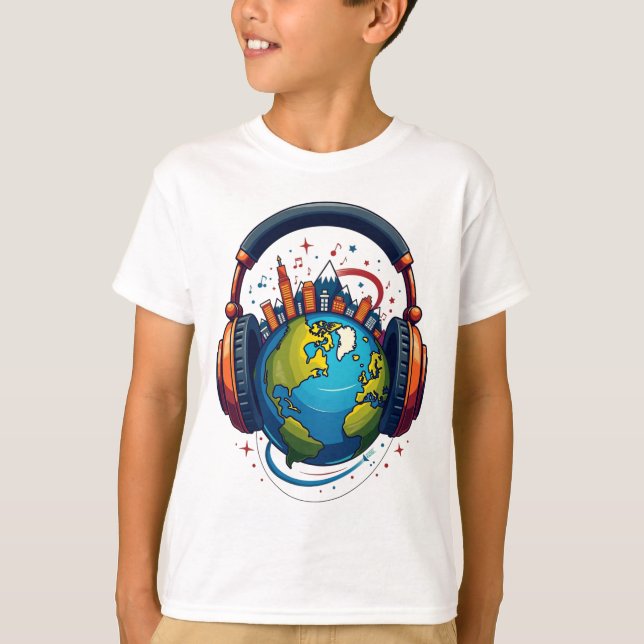Global Beats: Earth & Headphones T-Shirt (Front)