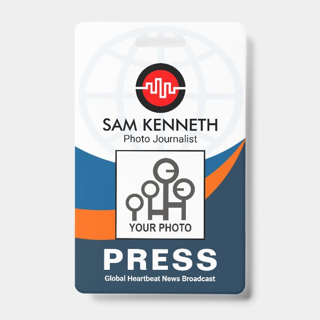 Global Blue Curvature Waves Press Photo Template ID Badge (Front)