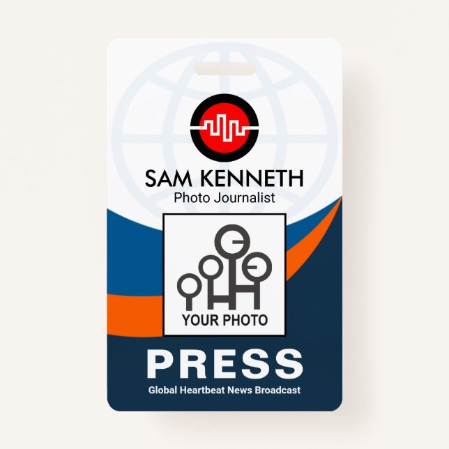Global Blue Curvature Waves Press Photo Template ID Badge (Front)