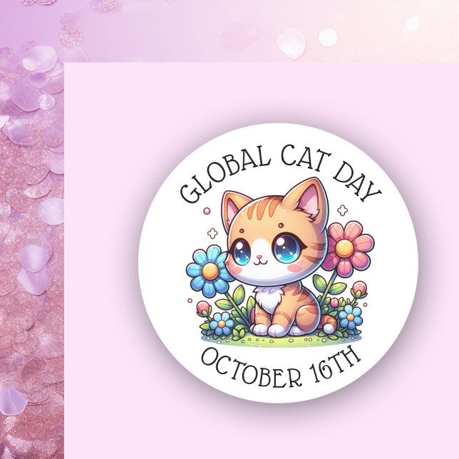 Global Cat Day October 16th Classic Round Sticker (Creator Uploaded)
