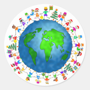 Global Christmas Kids Classic Round Sticker