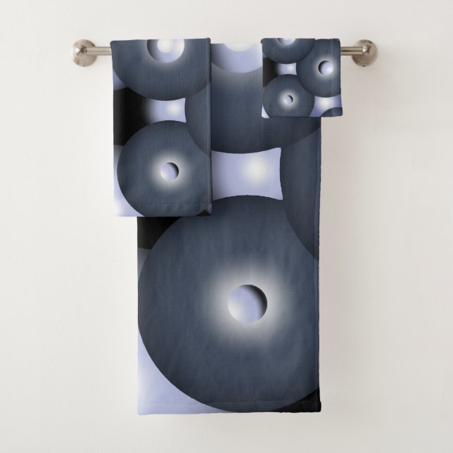 Global Concentric Circle Orbital Abstract Art Bath Towel Set (Insitu)