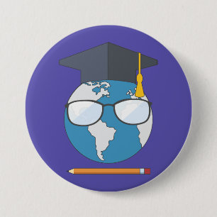 Global Education Graduation Cap Earth Smart Planet 7.5 Cm Round Badge