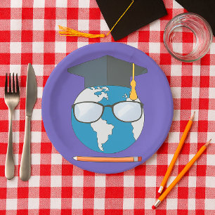 Global Education Graduation Cap Earth Smart Planet Paper Plate