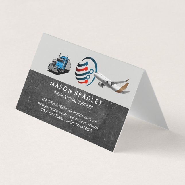 Global Logo | Semi Truck | Commercial Plane Business Card (Front)
