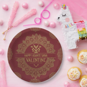 Global Luxe Happy Valentine's Day: Red & Gold Adi Paper Plate