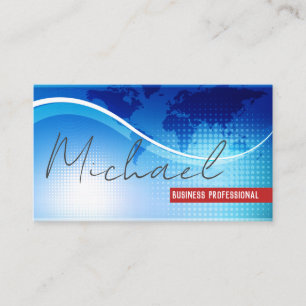 Global Map Blue Background Business Card