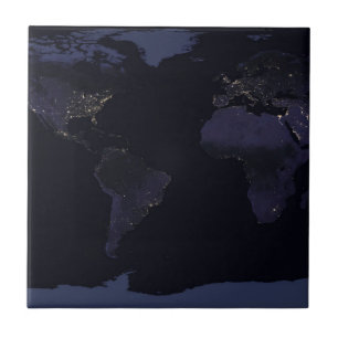 Global Map Earth's City Lights At Night. Ceramic Tile