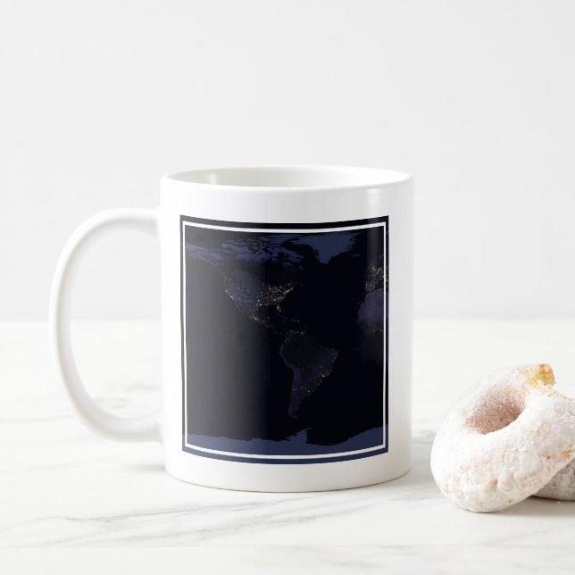 Global Map Earth's City Lights At Night. Coffee Mug (With Donut)