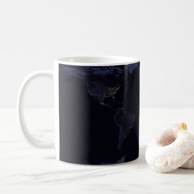Global Map Earth's City Lights At Night. Coffee Mug (With Donut)
