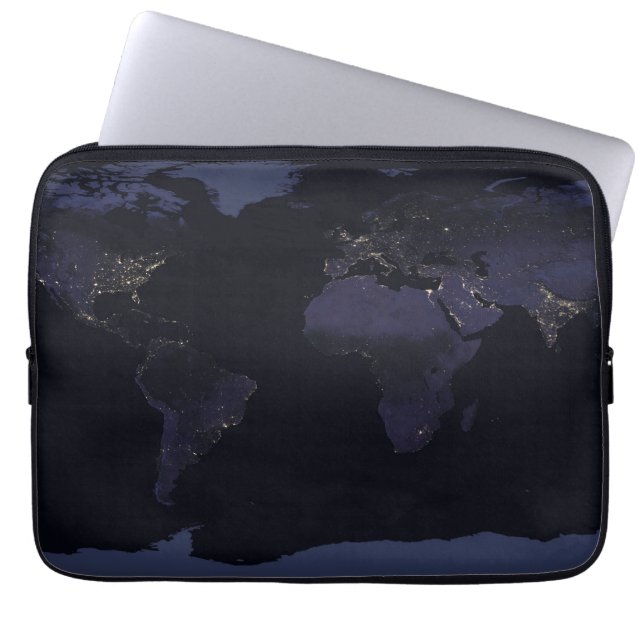 Global Map Earth's City Lights At Night. Laptop Sleeve (Front)