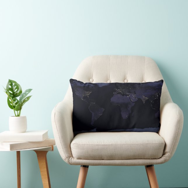 Global Map Earth's City Lights At Night. Lumbar Cushion (Chair)