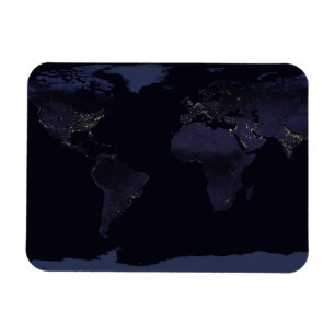 Global Map Earth's City Lights At Night. Magnet