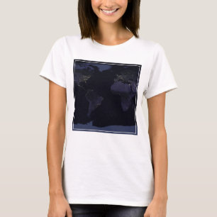Global Map Earth's City Lights At Night. T-Shirt