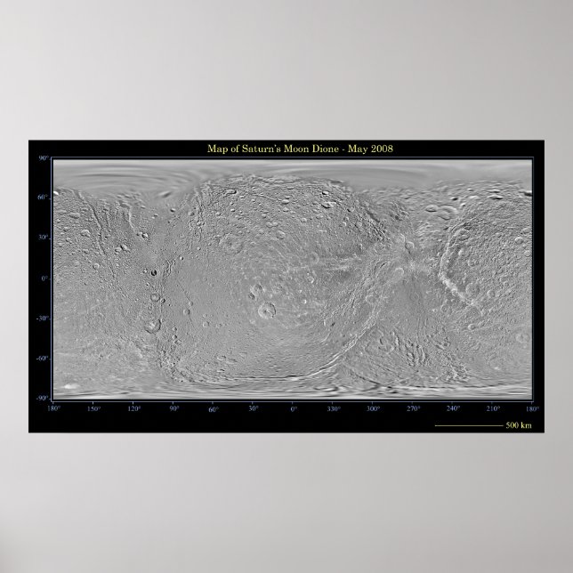 Global map of Saturn's moon Dione Poster (Front)