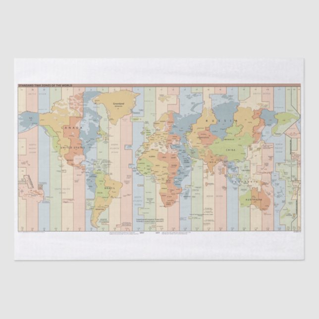 Global Map of Time Zones Tissue Paper (Front)