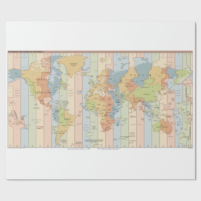 Global Map of Time Zones Wrapping Paper (Flat)