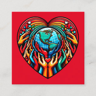 Global Solidarity Emblem Unity Heart Globe Design Square Business Card