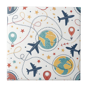 Global Travel Aviation Pattern (1) Ceramic Tile