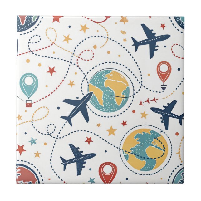 Global Travel Aviation Pattern (1) Ceramic Tile (Front)