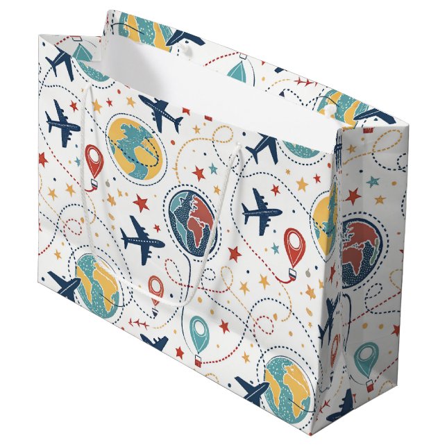 Global Travel Aviation Pattern (1) Large Gift Bag (Front Angled)