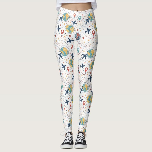Global Travel Aviation Pattern (1) Leggings (Front)