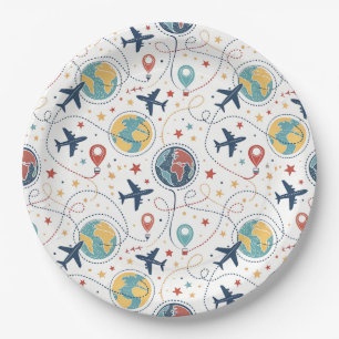 Global Travel Aviation Pattern (1) Paper Plate