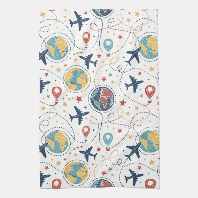 Global Travel Aviation Pattern (1) Tea Towel (Vertical)