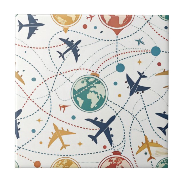 Global Travel Aviation Pattern (2) Ceramic Tile (Front)