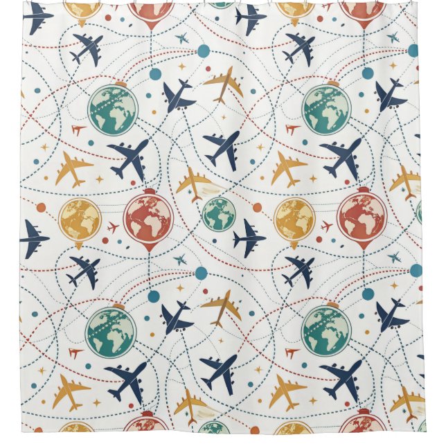 Global Travel Aviation Pattern (2) Shower Curtain (Front)