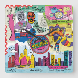 Global Travel - Hong Kong Square Wall Clock