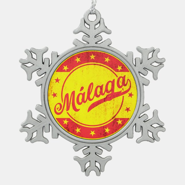 Global Traveller - Malaga, Spain Snowflake Pewter Christmas Ornament (Front)