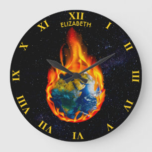Global Warming Climate Change Earth In Fire Large Clock