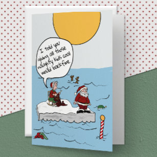 Global Warming North Pole Santa + Mrs Christmas Ho Holiday Card