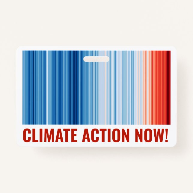 Global Warming Stripes Climate Change Crisis Earth ID Badge (Front)