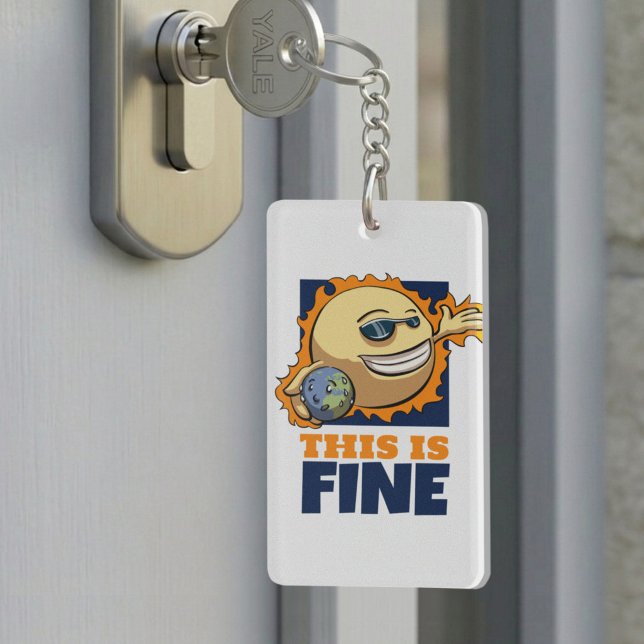 Global Warming This Is Fine Climate Change Cartoon Key Ring (Creator Uploaded)