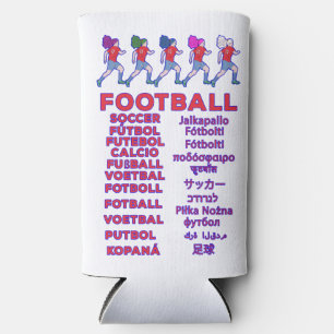 Global Women Soccer Multilingual Names Sports Fan Seltzer Can Cooler
